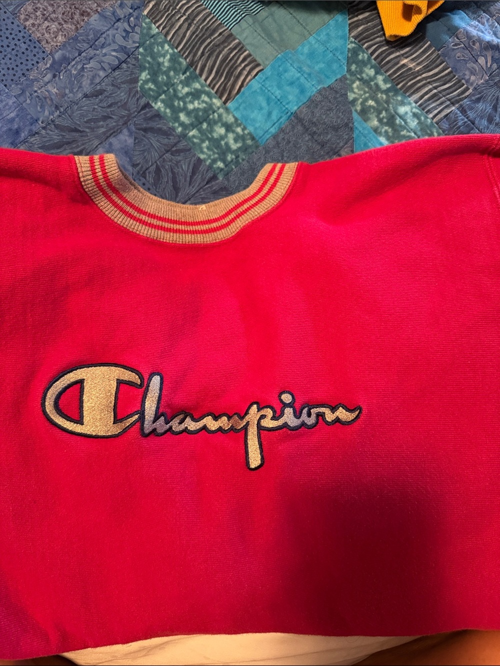 Champion Red Sweatshirt with Gold Script Logo